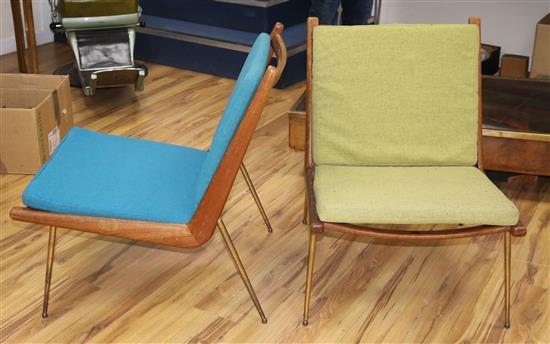 Peter Hvidt & Orla Molgaard Nielsen. A pair of teak and brass Boomerang chairs, 1950s, by France & Sons, W.60cm